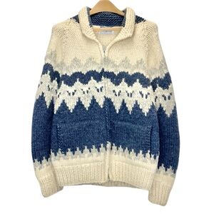 Vintage Longhouse Cowichan Zip Cardigan Men’s Medium Hand Knit 100% Wool Sweater
